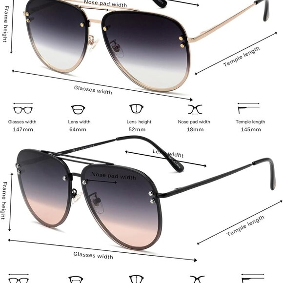 Oversized Aviator Sunglasses Women UV Protection 65mm Frames Summer Accessory - Picture 4 of 5